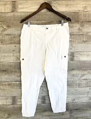 Zeza B Casual Cargo Jogger Pants Women's L White Zip Zipper Ankle **PUCKER/READ* • $17.24