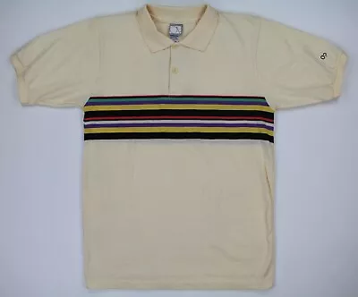 Vintage OP Ocean Pacific Striped Polo Shirt Men's Large Single Stitch Cream Surf • $45