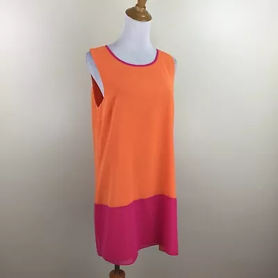 ERIN By ERIN FETHERSTON Orange Pink Color Block Lined Shift Dress Womens Sz 6 • $14