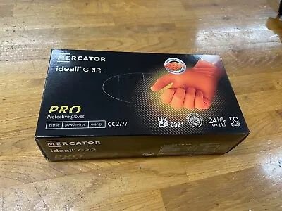 £9.98 • Buy Orange Black Grip Nitrile Gloves Heavy Duty Strong Diamond Mechanics Mercator