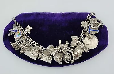 Vintage Sterling Loaded Charm Bracelet 28 Charms~71.5 Grams~many Fun Charms • $68