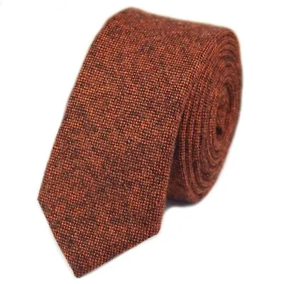 £11.99 • Buy Luxury Gentlemens Country Dark Orange Plain Tie Tweed Woven Wool Style Skinny