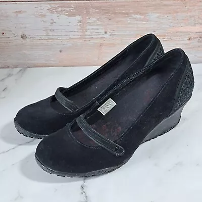 Merrell Petunia Black Suede Mary Jane Wedge Shoes Women's Size 7 Vibram Sole • $30