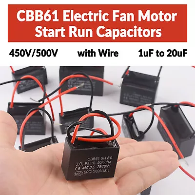 CBB61 Electric Fan Motor Start Run Capacitors 450V/500V With Wire 1uF To 20uF • $4.79