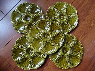 £153.18 • Buy Five Plates Oyster Faience Majolica Shells Olive Green Color French Gien