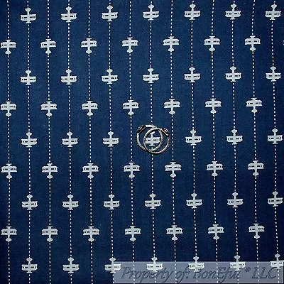 BonEful Fabric FQ Cotton Quilt Navy Blue Airplane USA Military Ticking Stripe US • $5.07