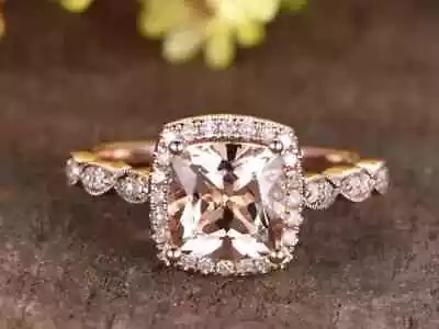 2 Ct Cushion Cut Lab-Created Morganite Halo Engagement Ring 14K Rose Gold Plated • $125.99