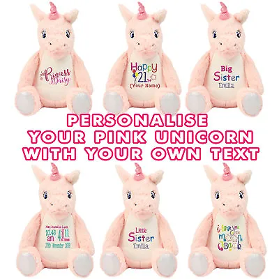 Large Unicorn Personalised Soft PINK UNICORN Teddy Embroidered & Your Name • £24.95