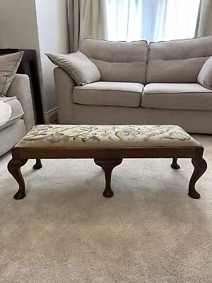 Antique Edwardian Walnut Cabriole Legged Long Footstool Tapestry Top Circa 1900 • £99