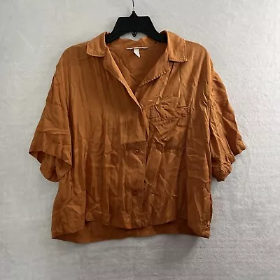 H&M Button Up Top Womans Small Solid Clay Orange Short Sleeve V Neck • $5.49