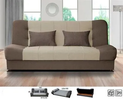 Sofa Bed Woven Fabric With Storage CLICK CLACK (Wave Spring) • £360