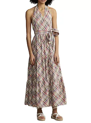 Polo Ralph Lauren Women's Multicolor Halter Madras Tiered Wrap Maxi Dress  Sz 4 • $94.99