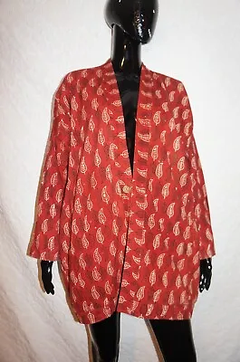 Indian Cotton Rust / Orange Paisley Print Reversible Bohemian Jacket Pockets L • £29.99