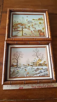 2 Vintage C Carson Framed Serigraphs        Summer And Winter Outdoor Rural Life • $55