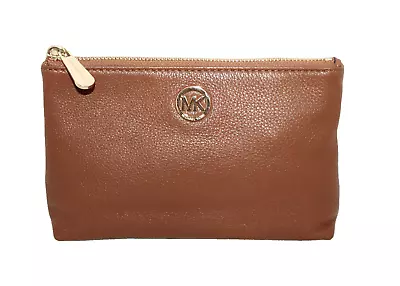 MICHAEL KORS Jet Set Item Zip Pouch Luggage Brown Pebbled Leather 35T5GFTM4L • $49