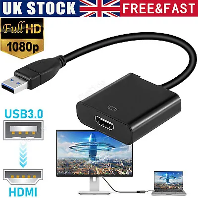 HD 1080P USB 3.0 To HDMI Video Cable Adapter For PC Laptop HDTV LCD TV Converter • £7.58