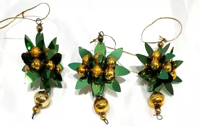 Vintage Green And Gold Christmas Ornaments Nostalgic Set Of 3 • $11.97