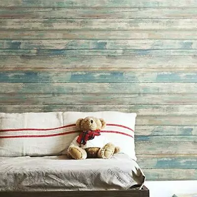 Rmk9052wp Blue Distressed Wood Peel And Stick Wallpaper • $33.25