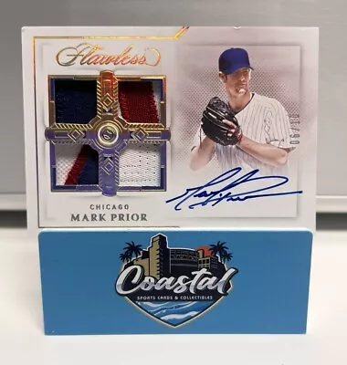 2022 Panini Flawless Mark Prior Quad Game Used Cubs Logo Patch On Card AUTO /10 • $39