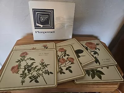 Set Of 6 Vintage MCM Redoute' Roses Cork Backed Placemats England Pimpernel • $39.99