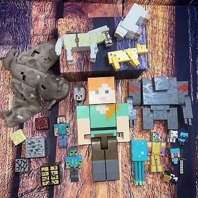 Minecraft Bundle LOT Figures Redstone Steve Animals Blocks Cow Horse Alex Bat • $36.85