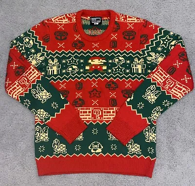 SUPER MARIO BROS Mens Sweater Ugly Christmas Holiday Nintendo Gaming Green Sz L • $32.99