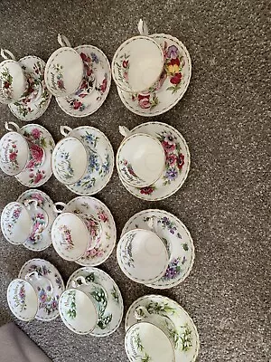 $325 • Buy Royal Albert England Flower Of The Month Tea Cups & Saucers Complete Set Of 12