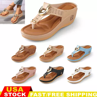 Mid-Wedge Women Orthopedic Sandals Casual Shoes Flip Flops Anti-Slip Slippers • $12.95