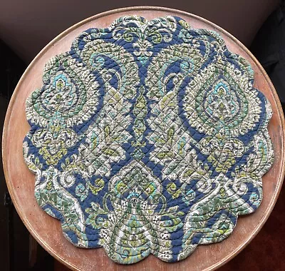 C&F Enterprises One Quilted Round Reversible Placemat “Ada” Navy Damask Pattern • $8.95