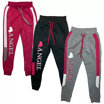 Girls Baby Toddlers Panel Joggers Two Tone Jogging Bottom Tracksuit Fleece Sport • £4.49