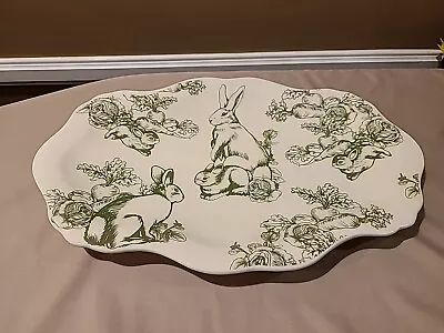 Bunny Toile Elizabeth Trostli J Wilfred Easter Bunny Platter 20”x 12” • $14