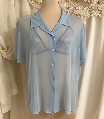 Vintage Knitt Mixx 1980’s Sheer Nylon Blouse XL Ladies Top Button Front S/S • $19.99