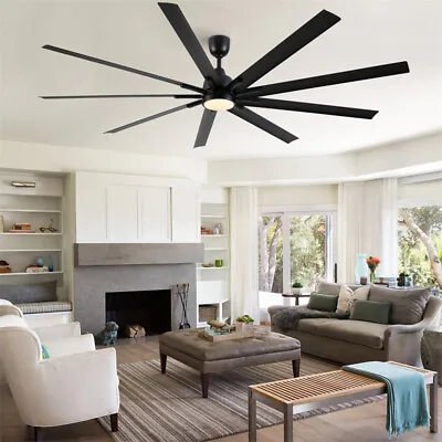 9 Blades 84 Super Large Industrial Black LED Ceiling Fan Light W/Remote Control • $330.99