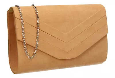 Womens Faux Suede Envelope Ladies Evening Party Prom Smart Jane Clutch Bag • £18.99