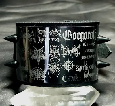 Black Metal Rock Music Band Logo Leather Bracelet Wristband Cuff Birthday Gift • £30