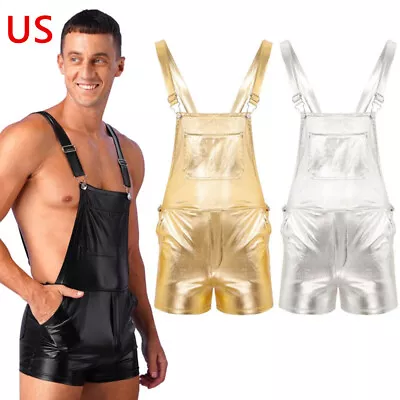 US Mens Shiny Metallic Adjustable Shoulder Straps Bib Overall Suspender Shorts • $14.65