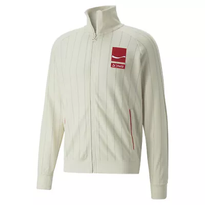 Puma Cc X T7 Striped FullZip Track Jacket Mens Off White Casual Athletic Outerwe • $39.99