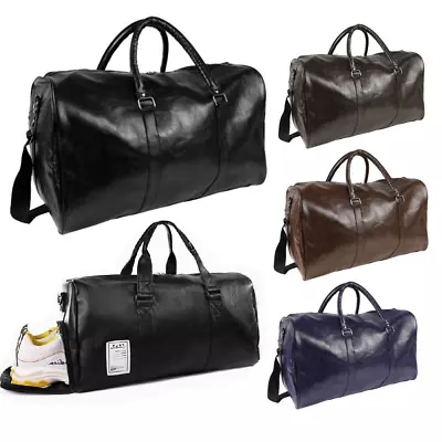 Waterproof Leather Travel Duffle Bag Men Women Weekender Overnight HandBag 19 • $19.87