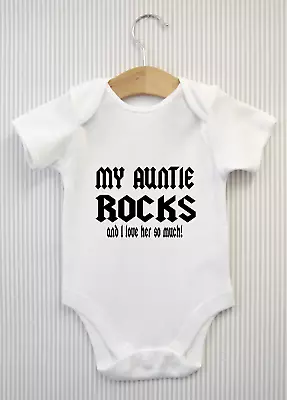 My Auntie Rocks & I Love Her Baby Grow Babygrow Bodysuit Aunty Announcement Gift • £4.98