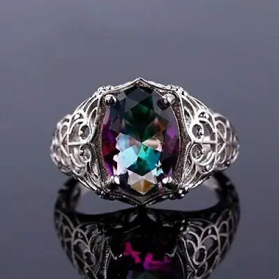 Genuine Rainbow Fire Mystic Topaz Ring 925 Sterling Silver Ring Fine Jewelry New • $15.99