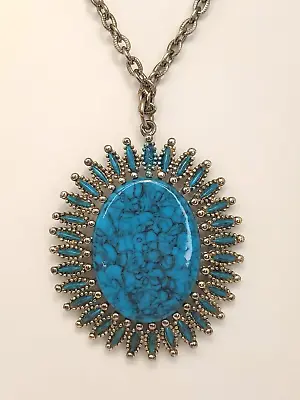 JJ Jonette Vintage Silver Tone Turquoise Petite Point Southwest Necklace 24 In • $25