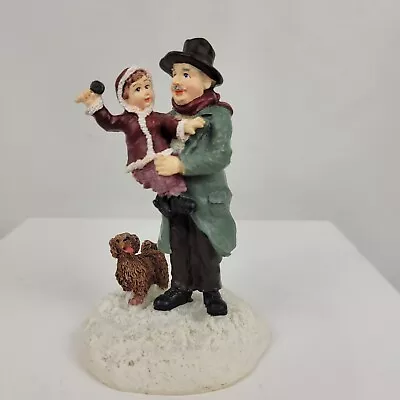 Mervyns 1997 Christmas Village Square Figurine Accessory Man Child Dog 4  X 3  • $12