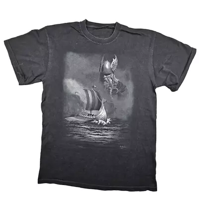 Sailing Viking Graphic T Shirt Size M Black Mens Graphic Tee Icelandic • £11.99