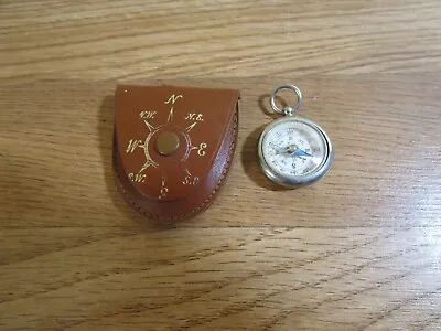 $14.95 • Buy Vintage Small Pocket Compass With Leather Case 1-1/8  - Germany