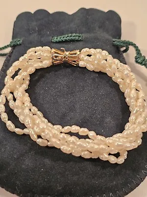 Vintage Genuine Multi-Strands Pearl Necklace And Bracelet Rice Seed • $26