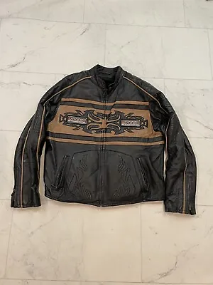 Vintage Wilda USA Speed Racing Club Black Brown Leather Motorcycle  Jacket  • $175