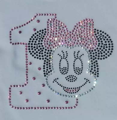 Minnie Mouse Pink 1st Birthday Bling Iron On Rhinestone Transfer For Shirt • $12.95