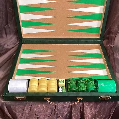 Vtg Crisloid Bakelite Backgammon Set Tournament Size Emerald & Butterscotch • $1499