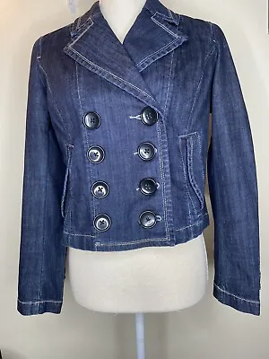 Motto Denim Womens Short Jacket Sz.8 Double Breast Pockets 9 Buttons Long Sleeve • $16.99