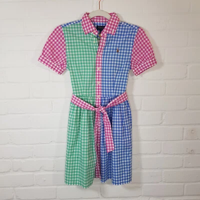 £39 • Buy Polo Ralph Lauren Girls Gingham Dress Aged 12 Years Pink Green Pony Colourblock